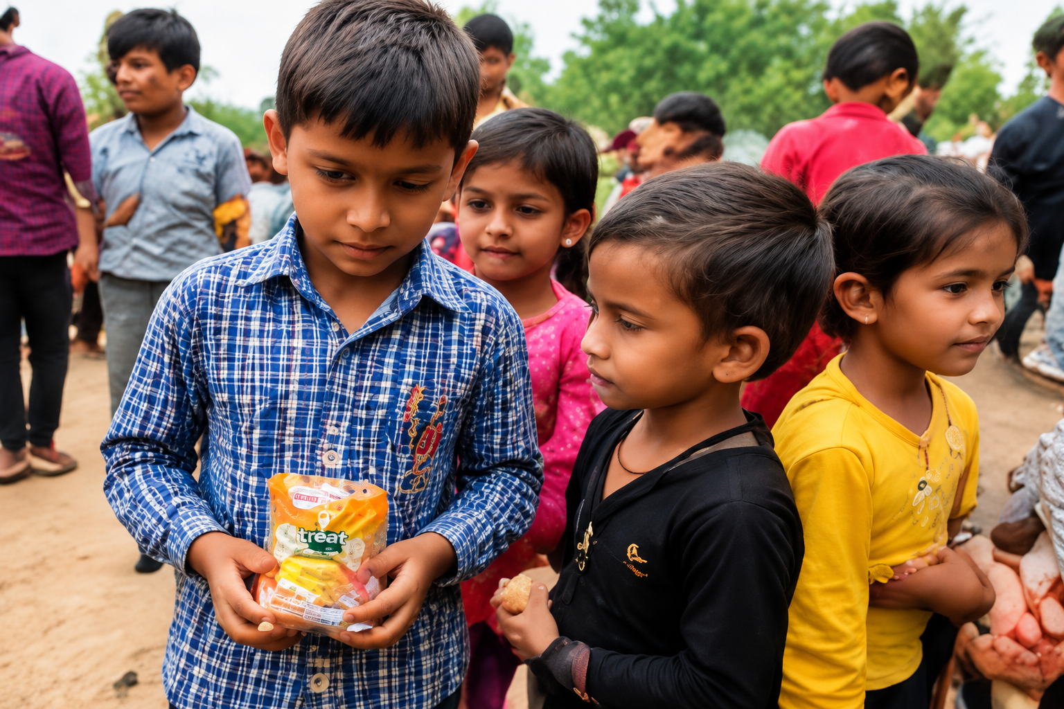 Children gathered during a Paropakaaree Foundation community activity