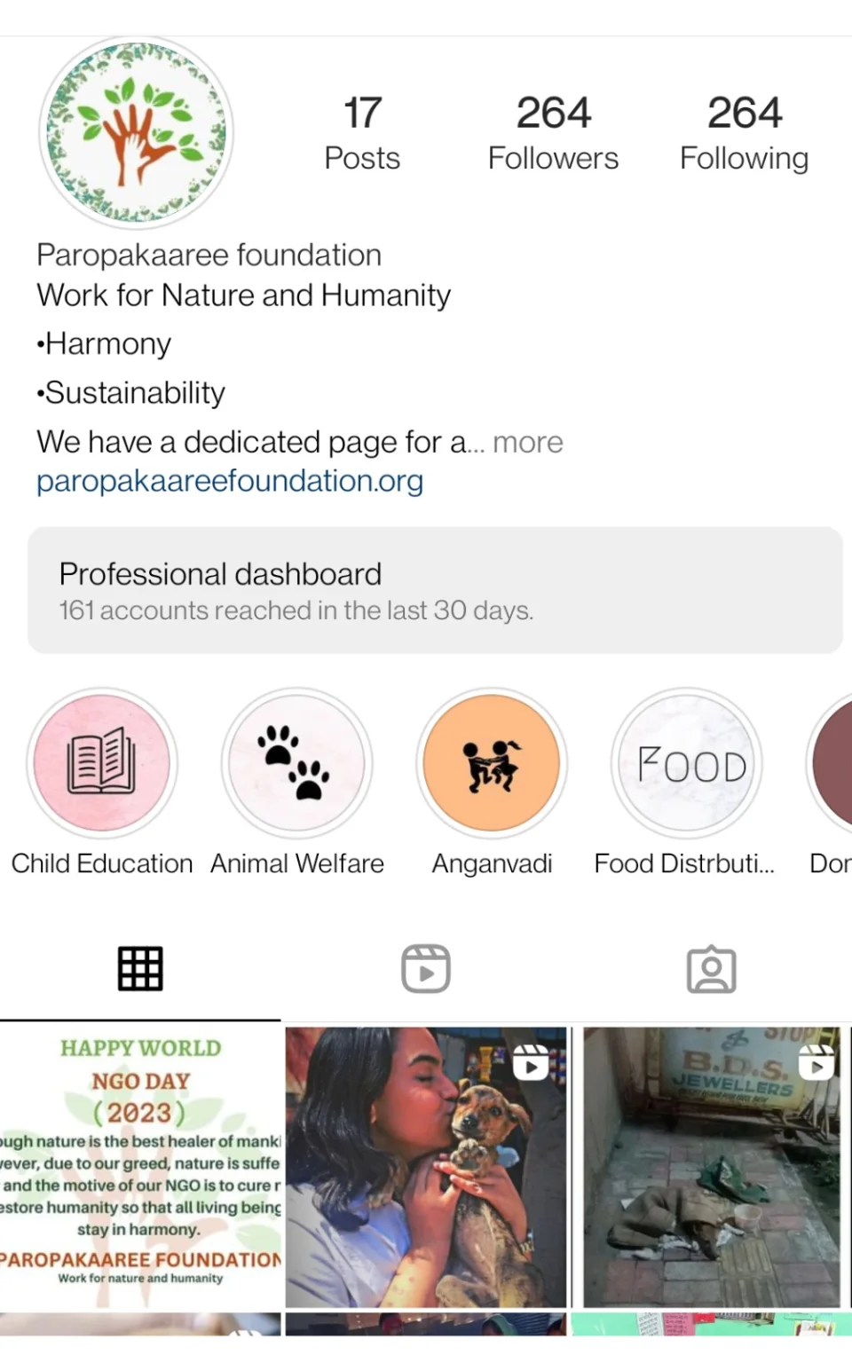 Paropakaaree Foundation Instagram profile